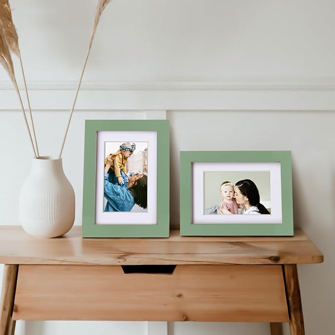 Egofine 4x6 Picture Frame Made of Solid Wood with Plexiglass, Display Pictures 3.5x5 with Mat or 4x6 Without Mat for Tabletop and Wall Mounting, Green