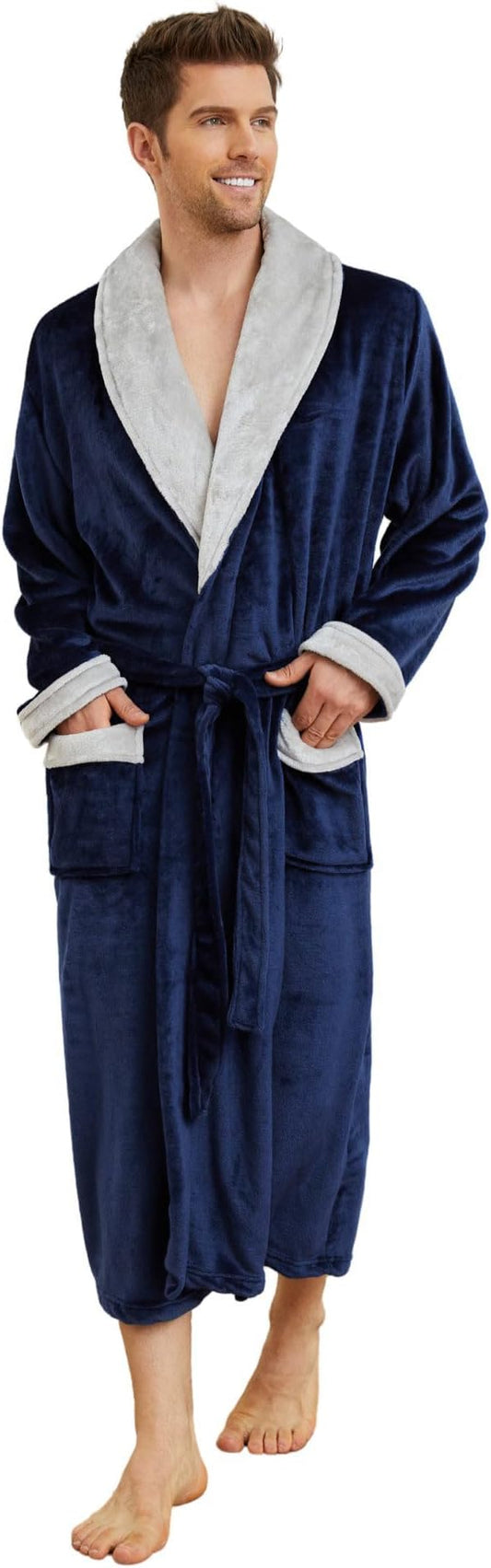 U2SKIIN Mens Fleece Robe Plush Collar Shawl Bathrobe