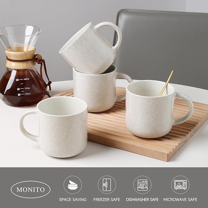 12 OZ Coffee Mugs Set of 4, Modern Ceramic Coffee Mugs Set with handle for Tea/Latte/Cappuccino/Milk/Cocoa.White.