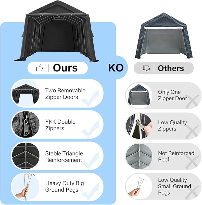 ADVANCE OUTDOOR 13x20 ft Carport 2 Roll up Doors & Vents Outdoor Portable Storage Shelter Garage Tent for Vehicle Boat Truck Anti-UV Snow Resistant Waterproof, Gray