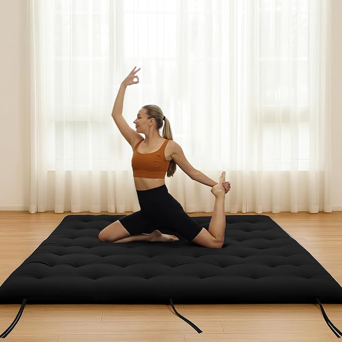 Syrinx Japanese Floor Futon Mattress, Foldable Tatami Sleeping Pad for Adults & Kids, Roll-Up Floor Bed or Bench Cushion