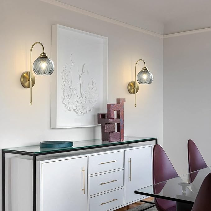 KCO Lighting Gold Wall Light Smoke Glass Globe Sconce Antique Brass Long Arm Sconce Minimalist Vintage Fireplace Wall Sconces Mid Century Modern Bedside