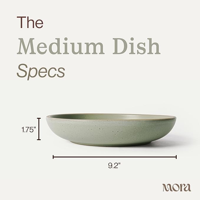 MORA Medium Dishes Set of 4, 30oz Ceramic Pottery Pasta Plate/Wide Bowls - Microwave, Oven and Dishwasher Safe - Thyme