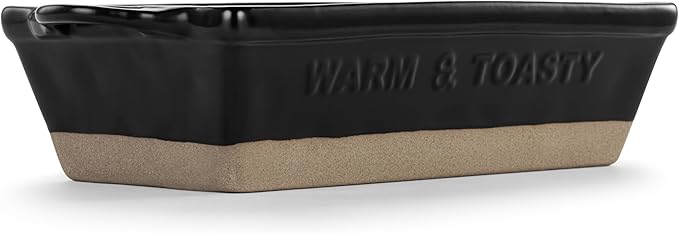 DEMDACO Gather 'Round Collection Back For More Warm & Toasty Matte Black 9 x 5 Stoneware Serving Loaf Pan Baking Dish