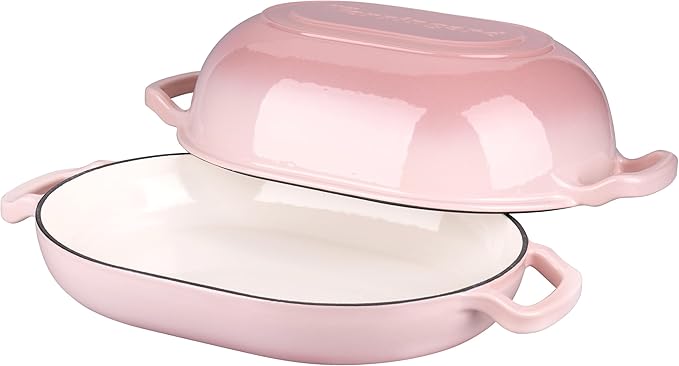 Enameled Cast Iron Sourdough Bread Oven, Dutch Oven, Loaf Cast Iron Bread Pan for Homemade Bread Baking, Meatloaf Pan with Lid, 7QT, Pink