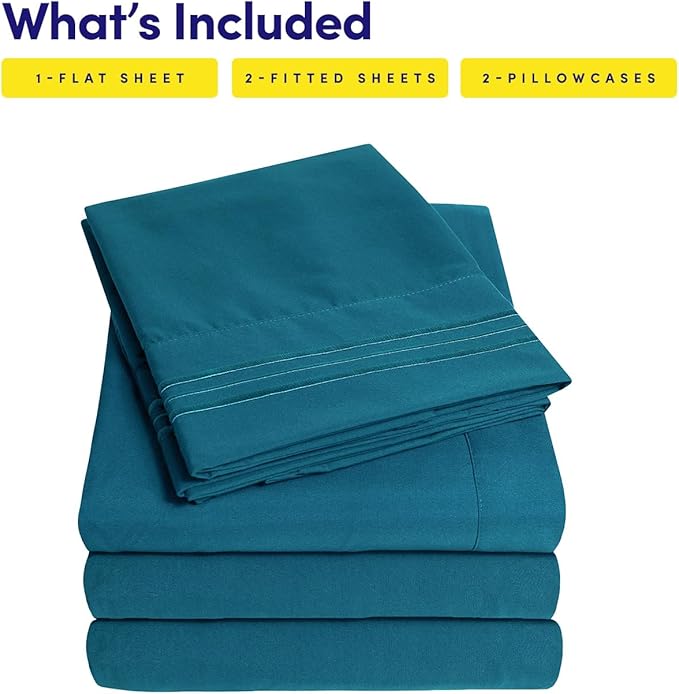 1500 Supreme Collection Extra Soft Split King Sheets Set, Denim - Luxury Bed Sheets Set with Deep Pocket Wrinkle Free Bedding, Over 40 Colors, Split King Size, Denim