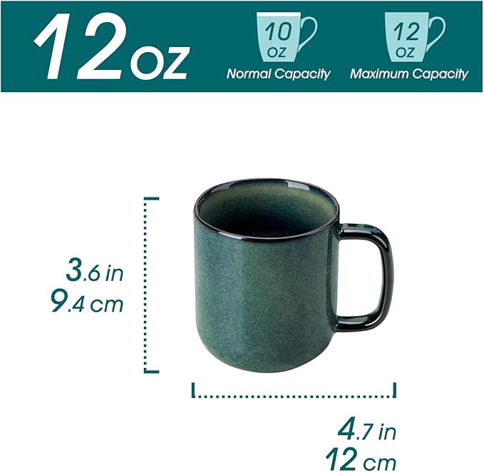 vancasso STARRY Coffee Mugs Set, 12 oz Ceramic Coffee Cups for Latte Hot Tea Cappuccino Cocoa Milk Stoneware Cups Set of 6, Dishwasher & Microwave Safe, Green