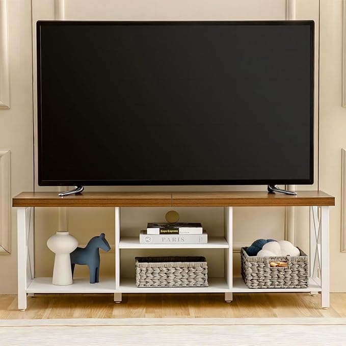 GAZHOME TV Stand for TV up to 65 Inches, TV Cabinet with Open Storage, TV Console Unit with Shelving for Living Room, Entertainment Room, White