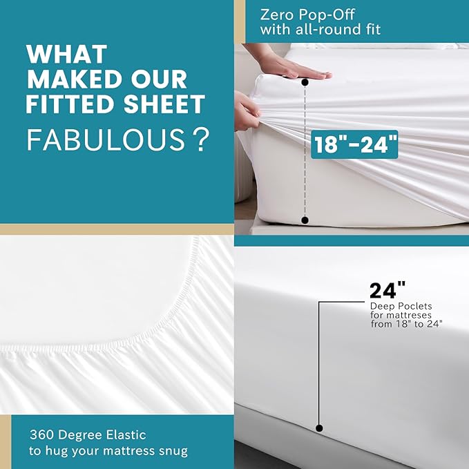 Bedlifes King Sheet Set, Extra Deep Pocket 18-24 Inches,1000Thread Count 100% Egyptian Cotton, Soft and Breathable Sateen 4-Piece, White
