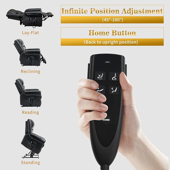 Dual Motor Power Lift Chair, Lay Flat Recliner Chair, Electric Recliner with Massage and Heat for Elderly, Remote Control, Infinite Position, Standing Assistance, USB Ports, Genuine Leather, Black