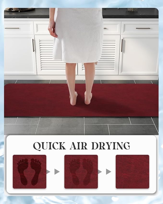 MontVoo -Bath Mat Rug-Rubber Backing Non Slip Quick Dry Absorbent Thin Bathroom Rugs Fit Under Door-Faux Suede Surface Bathroom Floor Mats-Shower Rug for in Front of Bathtub Shower Burgundy 17"x59"