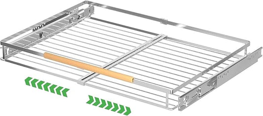 Expandable Pull Out Drawer Cabinet Organizers, Heavy Duty Slide Out Storage Shelf for Home Kitchen Pantry Cupboard Pots Pans, Adjustable Width from 23.2"~39.9", Stainless Steel 1 Pack