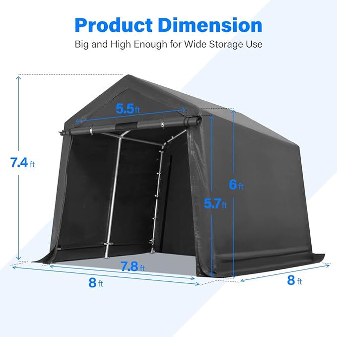 ADVANCE OUTDOOR 8x8 ft Storage Tent with 2 Roll up Doors & Vents Outdoor Portable Shelter Shed Garage Tent Carport for Motorcycle ATV Anti-UV Snow Resistant, Gray