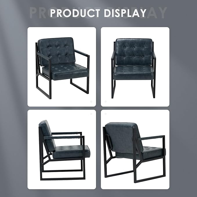 COLAMY Modern Accent Chair, Accent Arm Chair for Living Room, Comfy Leather Armchair with Metal Legs for Bedroom Reception Waiting Room, Blue