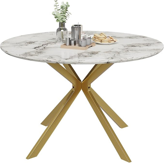 46.4" Round Dining Table, Mid Century Modern Round Dining Room Table for 4-6 with Metal Legs, Easy Assembly Coffee Table, Space-Saving Design for Kitchen and Dining Room