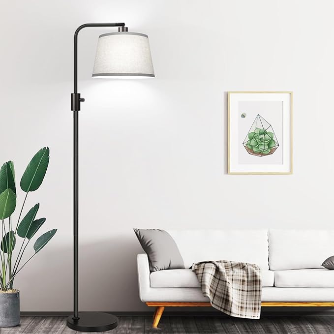【Upgraded】 Dimmable Floor Lamp, 1000 Lumens LED Edison Bulb Included, Arc Floor Lamps for Living Room Modern Standing Lamp with Gray Shade, Tall Lamps for Living Room Bedroom Office Dining Room