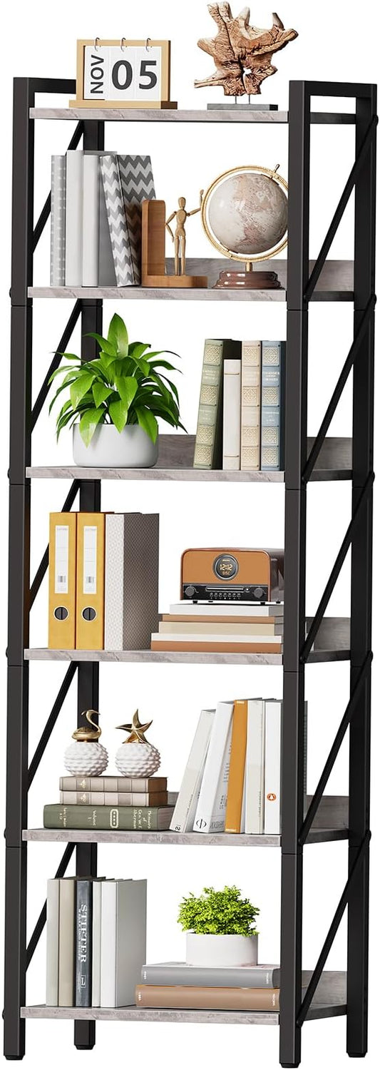HOOBRO Bookshelf, 6-Tier Industrial Bookcase, Book Shelf Storage Organizer, Tall Bookshelf with Metal Frame for Living Room, Bedroom, Home Office, Kitchen, Greige and Black BG72SJ01