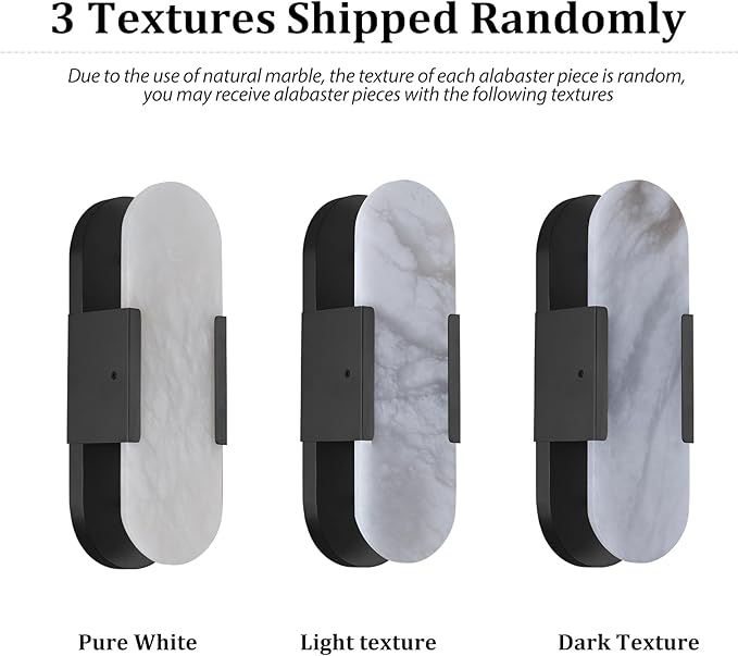 13.8 in Matte Black Alabaster Wall Sconces, Natural Marble Wall Sconces Indoor Alabaster Sconces for Living Room Modern Alabaster Sconces Wall Lighting for Dining Room Stairs Bedroom Bath