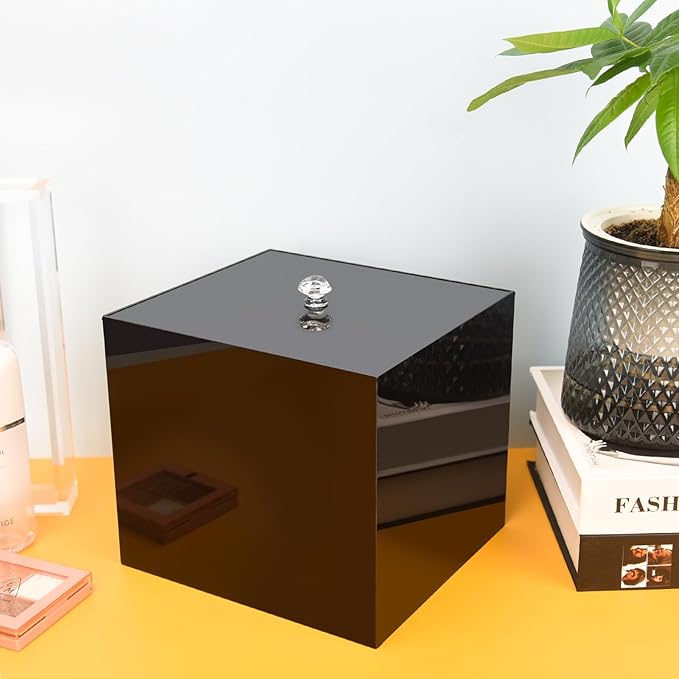 Face Towel Box, Acrylic Facial Disposable Towelettes Holder Container for XL Face Towels and Protects from Dust, Black