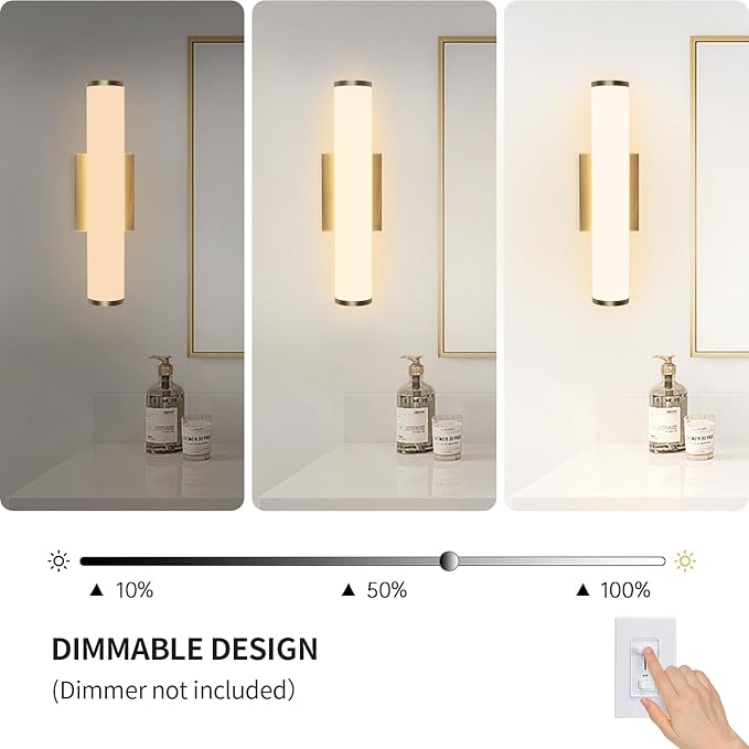 Kalium 16in Modern Wall Sconces, Dimmable Bathroom Vanity Lights, 3000K Warm White LED Indoor Sconces Lighting for Bathroom, Stairs, Living Room, Bedroom. Hardwired.