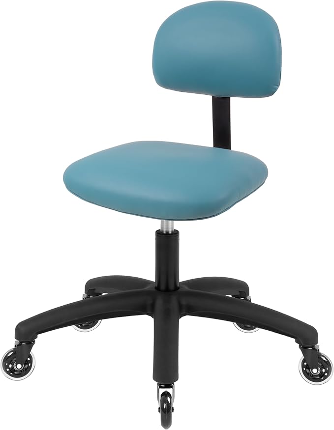 Chair Master FSS Series Square seat Low (18"-23") seat Height Chair. Vinyl-for Office, Garage, Desk, Shop, Computer, Doctor, Medical, Easy to Clean! No Footring (Aqua, Low, Rubber Roller Casters)