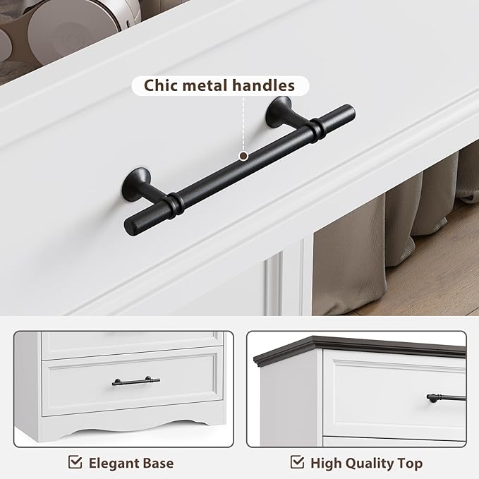 White Dresser for Bedroom, Modern 36" Tall 4 Chest of Drawers, Wide Chest of Drawers w/Brushed Metal Handle, Wood Closet Organizers and Storage Cabinet for Bedroom, Living Room, Hallway