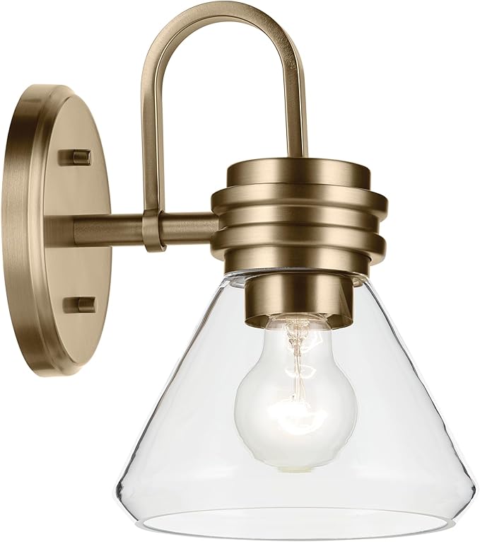 Kichler Farum 7.25" 1-Light Wall Sconce with Clear Glass in Champagne Bronze, for Fireplace, Kitchen, Bedroom, Hallway, or Vanity, (7.25" W x 9.5" H) 55153CPZCLR