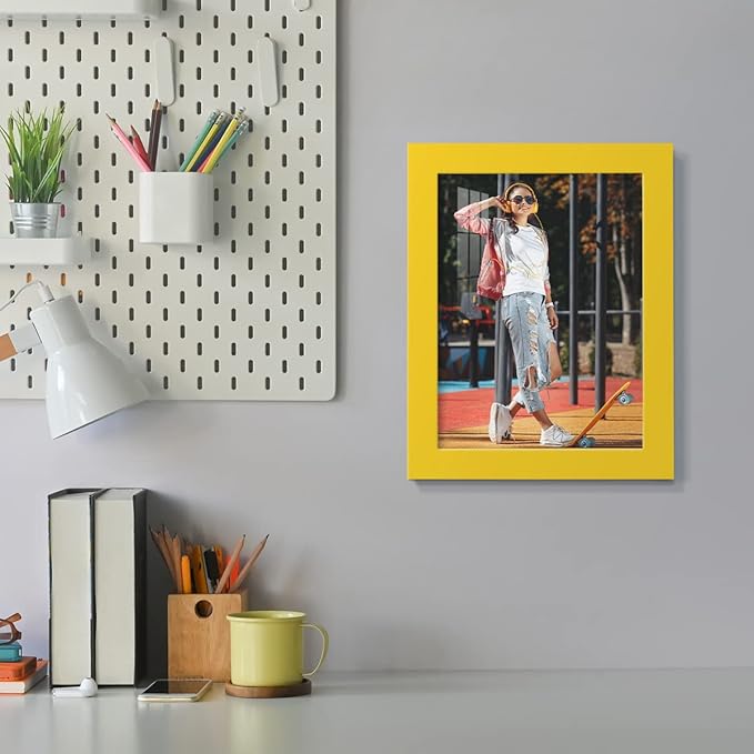 Renditions Gallery 6x8 inch Picture Frame High-end Modern Style, Made of Solid Wood and High Definition Glass Ready for Wall and Tabletop Photo Display, Yellow Frame