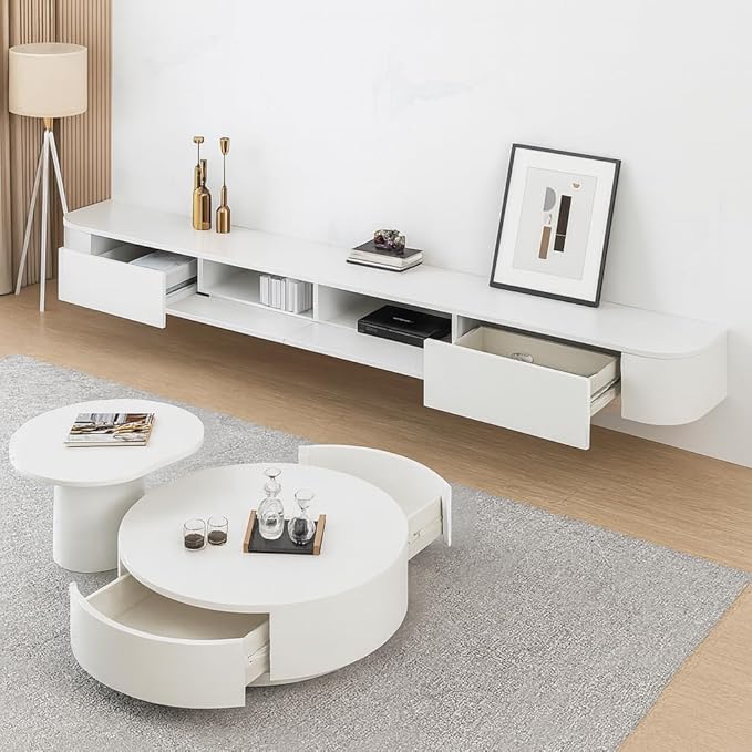 Floating TV Stand,55.1 Inch Wall Mounted TV Shelf,Modern Entertainment Center Media Console with Storage for Bedroom,Living Room (White)