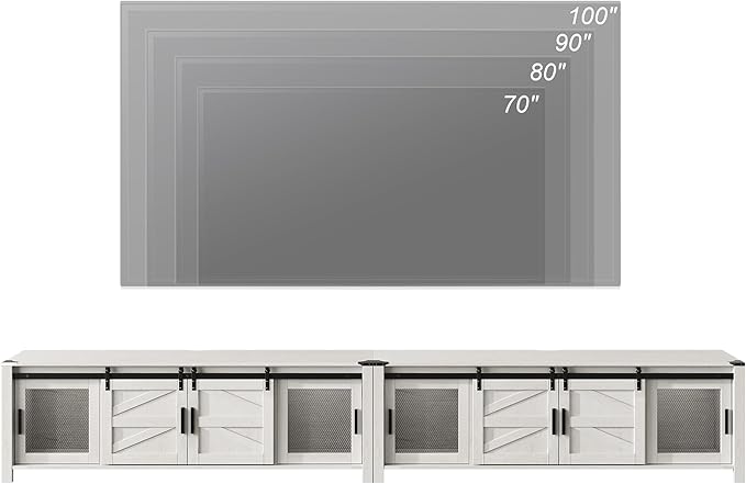 WAMPAT Modern Wood Entertainment Center for ups to 100 inch TV, Set of Two 70" Sliding Barn Door Media TV Console Table with Storage Shelf for Living Room Bedroom，Antique White