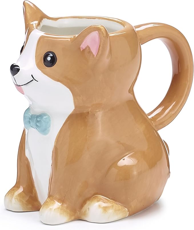 Burton Corgi Coffee Mug with Gift Box, Brown Porcelain Ceramic Cup with Handle, 10 oz Capacity