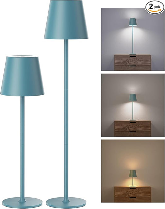 Cordless Table Lamps Rechargeable, 3 Adjustable Height, 5000mAh Battery Operated, 3 Colors Smooth Dimming, Portable LED Waterproof Table Lamp for Kitchen, Bedroom, Outdoor (2 Pack-Lake Blue)