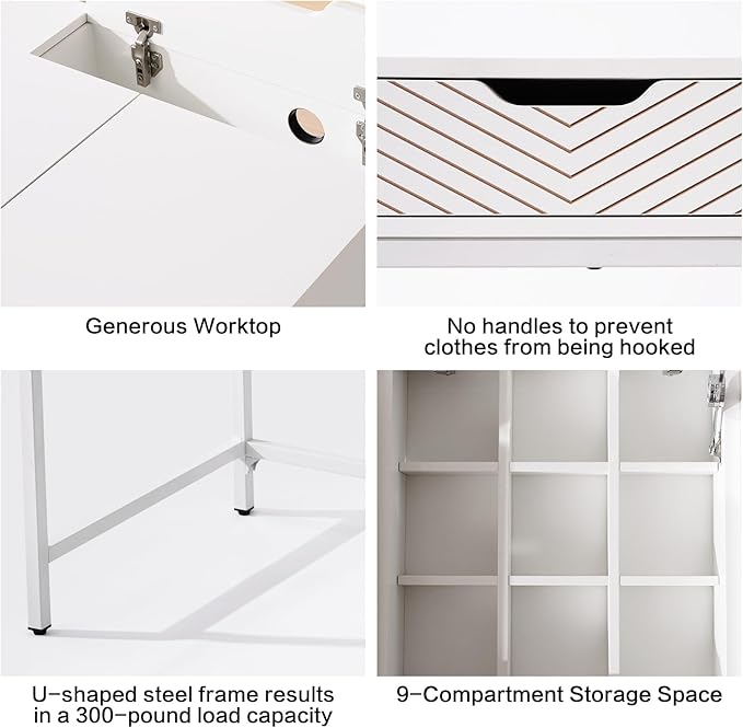 TEKAMON 47" Makeup Vanity Desk with Mirror，Girls Vanity Dressing Table for Bedroom, Wood Home Office Desk with 2 Drawers, Writing Study Desk with Cable Management, White