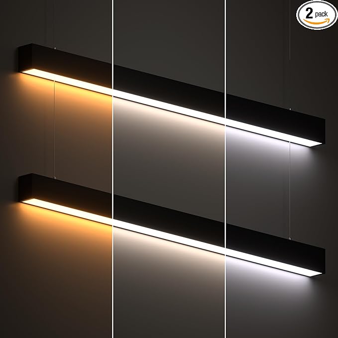 JTT 4FT LED Linear Light Fixture, 30W/40W/50W, 3000K/4000K/5000K CCT Selectable, Linkable Office Shop Light Fixture, ETL Listed Dimmable Architectural LED Suspension Office Lighting Fixture 2 Pack