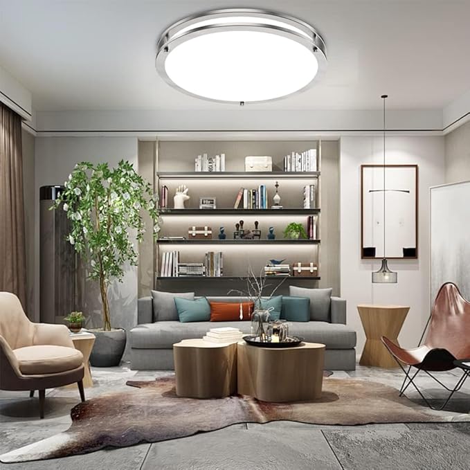 libtit 13 Inch Flush Mount Ceiling Lights with Remote, 24W Dimmable LED Ceiling Light with Nightlight and Timer, 3000K-6500K Adjustable Brushed Nickel Light Fixture for Bedroom Kitchen Bathroom