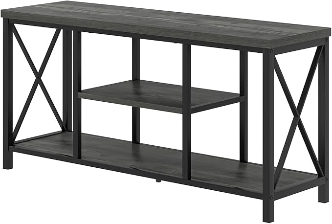 EXCEFUR Modern TV Stand for TV up to 55 Inch, Industrial Media TV Console Table with Storage Shelves, Entertainment Center for Living Room Bedroom, Rustic Grey 47 Inch