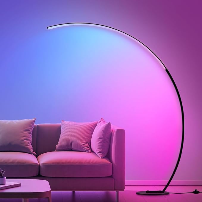 RGB Dimmable Arc Floor Lamps with 3 Color Temperatures, Ultra Bright 1800LM LED Floor Lamps for Living Room, Modern Standing Tall Lamp with Remote Control, Reading Floor Lamp for Bedroom Office