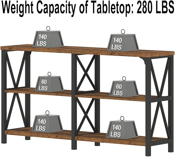 IBF Rustic Console Table for Entryway, Farmhouse Wood Sofa Table with Storage, Industrial Open Entry Table for Hallway, Modern Foyer Tables Behind Couch Shelf for Home Living Room, Rustic Brown, 55 In