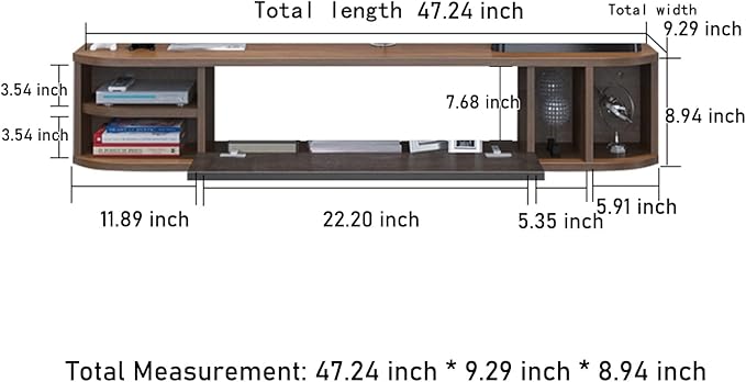 Pmnianhua Modern TV Console, 47'' Wall Mounted Under TV Shelf with Storage Shelves for Bedroom Living Room (Walnut)