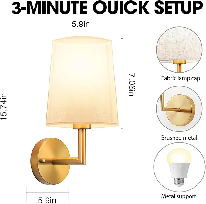 JKEYES Battery Operated Wall Sconce Set of 2, Gold Cordless Wall Lights with 5200mAh Dimmable Detachable Rechargeable Bulbs, 12 Colors Sconces Wall Decor for Bedroom Living Room Hallway