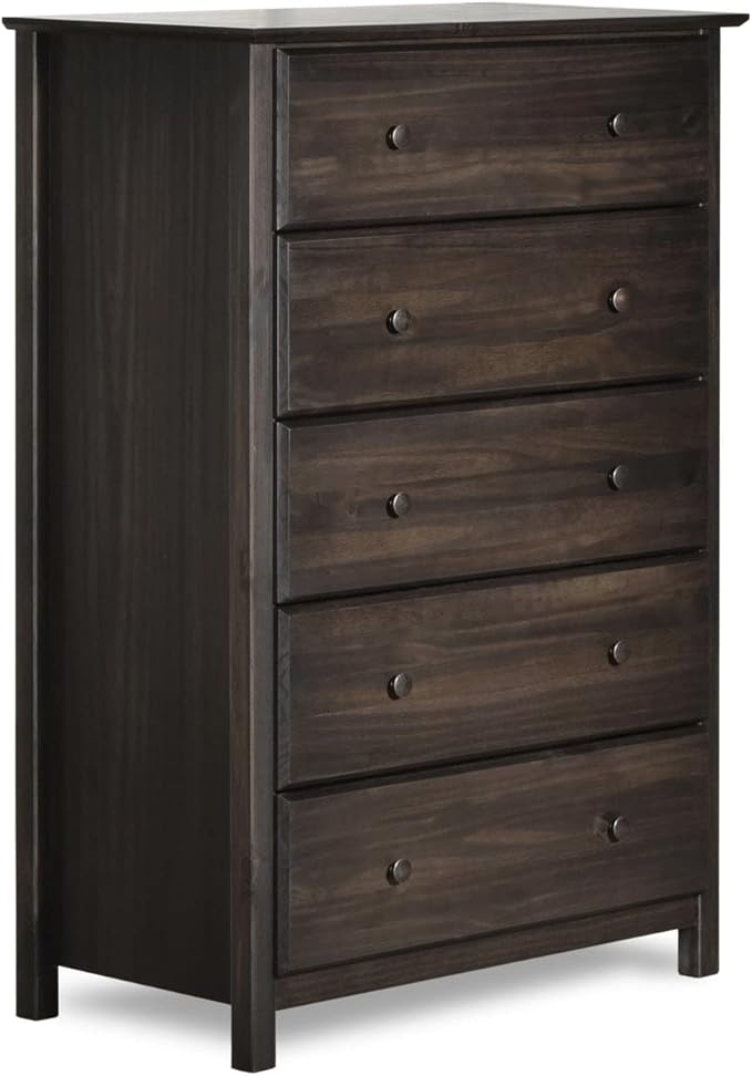 Grain Wood Furniture Shaker 5-Drawer Chest, Solid Wood with an Expresso Finish