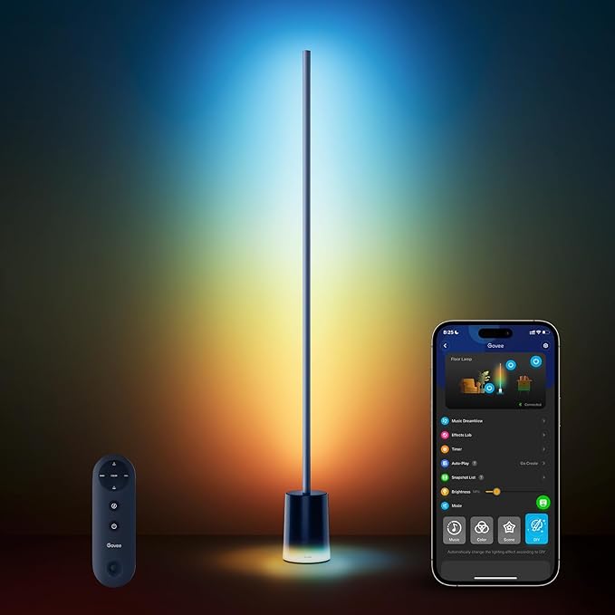 Govee Floor Lamp 2 with Matter, RGBIC, Warm Cool White LED, Alexa Compatible, 1725lm, Music Sync, Scene Modes, Smart Floor Lamp for Living Room, Bedroom, Blue(1 Pack)