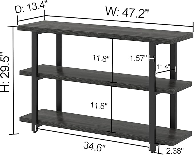 FOLUBAN Entryway Table, Wood Sofa Table with Storage Shelves for Living Room, Modern Console Table for Hallway, Entrance, or Behind Couch, Dark Gray, 47 Inch