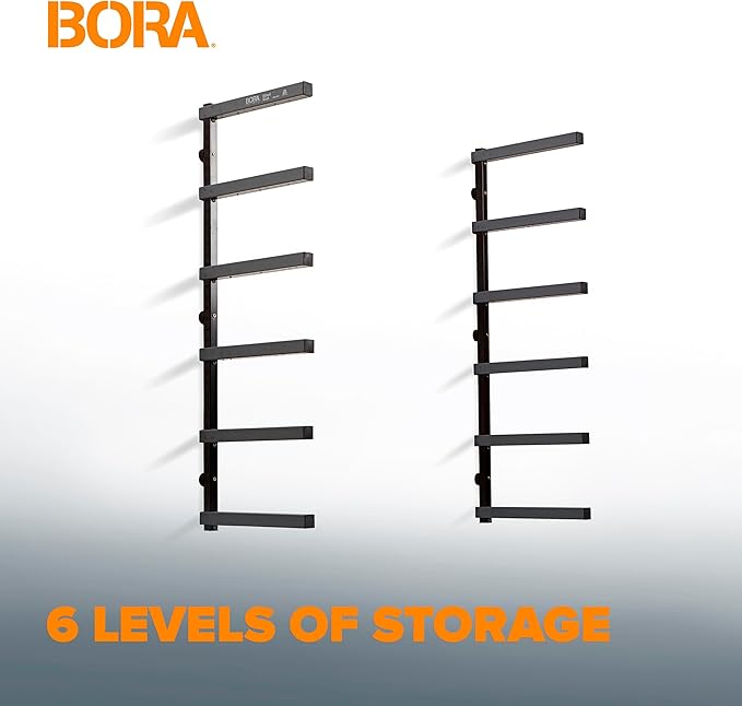 Bora Portamate Wood Organizer and Lumber Storage Metal Rack with 6-Level Wall Mount – Indoor and Outdoor Use, PBR-006B