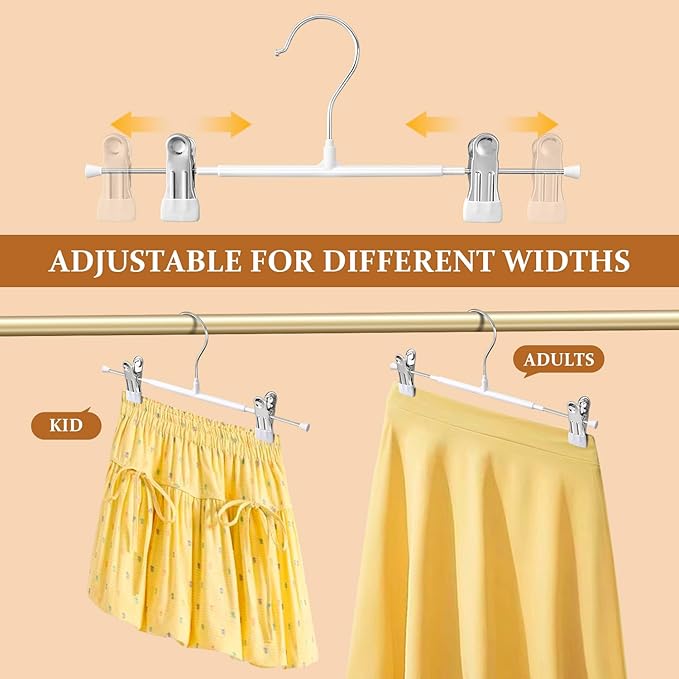10 Pack 14Inch Heavy Duty Pants Skirt Hangers with Clips,Metal Trousers Hanger for Jeans White Non Slip Women Shorts Hangers Saving Space Clothing Hanger for Adult,Men,Children,Kid,Baby
