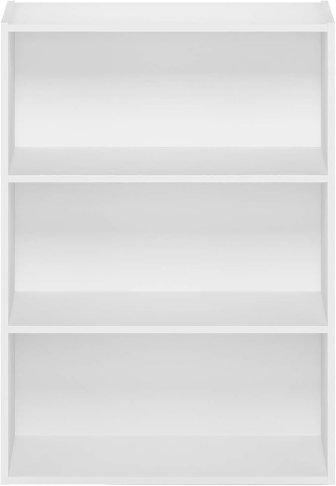 Furinno PASIR Book Shelf, 3-Tier Bookshelf, Storage Shelves Bookcase, 9.7 x 23.7 x 31.5, for Living Room, Bedroom, Home Office, Plain White