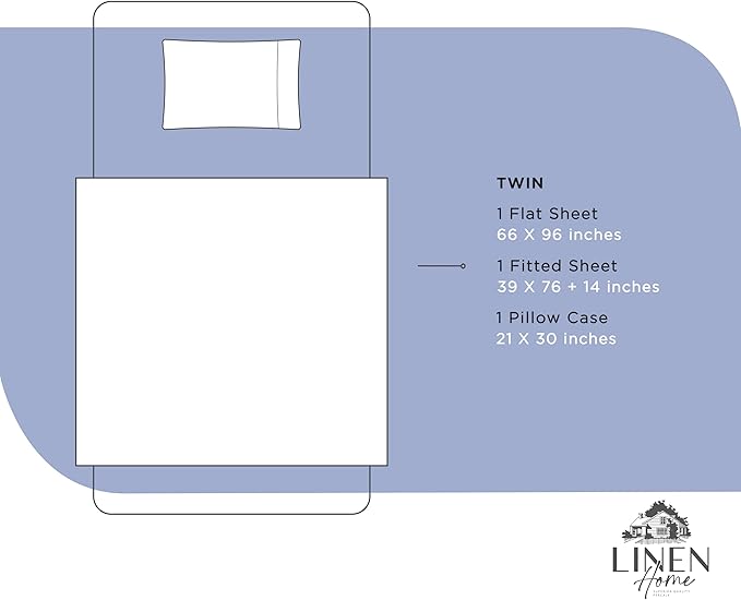 Linen Home 100% Cotton Percale Sheets Twin Size, Dark Blue, Deep Pocket, 3 Pieces Set - 1 Flat, 1 Deep Pocket Fitted Sheet and 1 Pillowcase, Crisp Cool and Strong Bed Linen