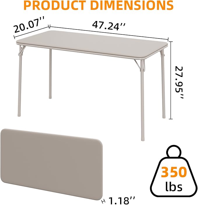 IDEALHOUSE Protable Folding Table and Chairs, 5 Piece Folding Card Table and Chairs Set, Foldable PU Upholstered Table and Chairs Set of 5, for Dining Room, Living Room, Office, Camping, Beige
