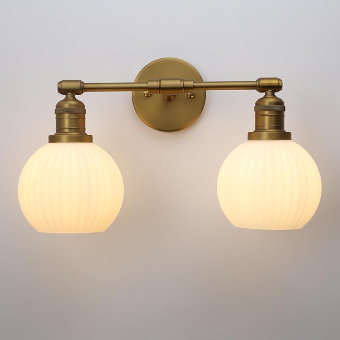 Vintage 2-Lights Wall Sconce with Milk White Glass Globe Shade, Hardwired Indoor Wall Light Fixture for Bathroom Vanity Living Room Bedroom