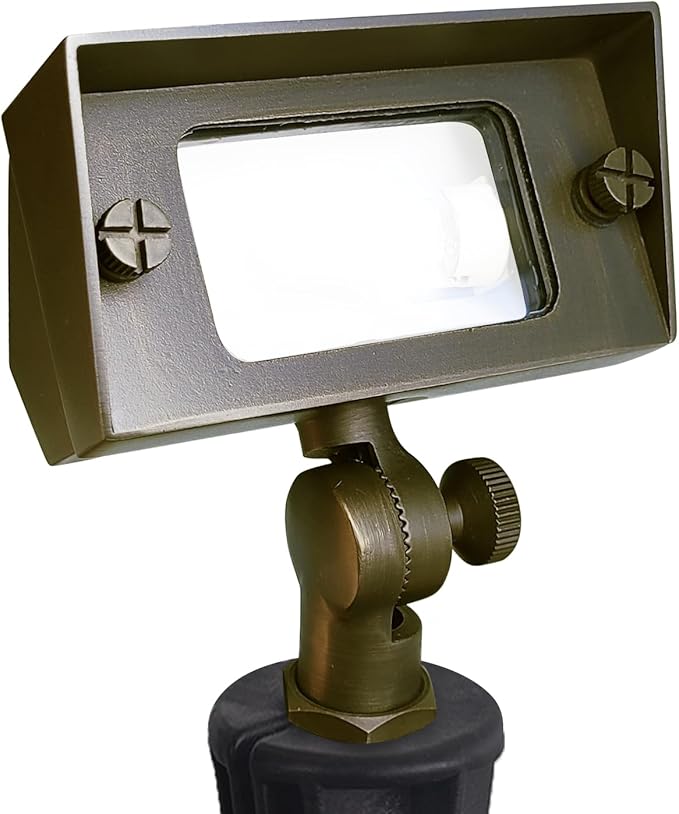 COLOER Brass Small Rectangular Flood Lights Outdoor 1-Pack Without Bulb, 12V Low Voltage Landscape Outside Lights for House Illuminating Signs, Walls and Plant Material